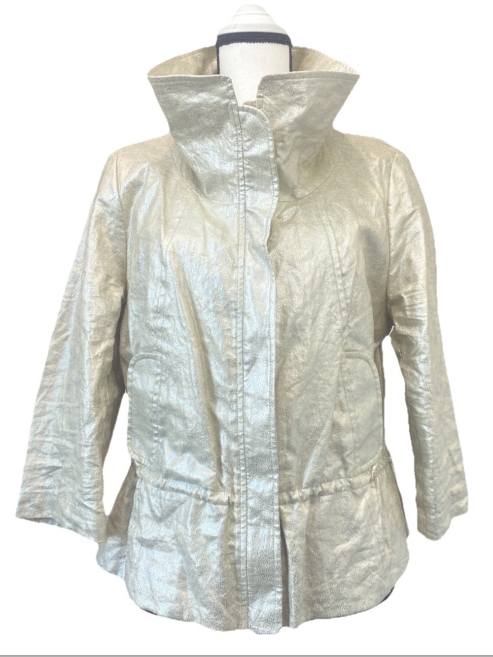 Elliott Lauren linen blend metallic champagne high collar jacket size 10 zip up